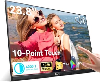 23.8" Portable Touchscreen Monitor 100% sRGB VA FHD 1080P, 4000:1 Contrast, VESA, Built-in Speaker, w/90°Adjustable Stand USB-C HDMI 75Hz External Second Touch Screen Display for Laptop/PC/Phone