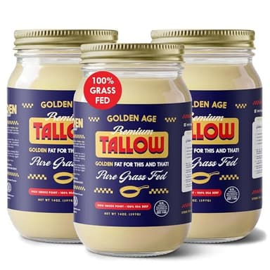 Golden Age Premium Beef Tallow for Cooking – 100% Grass-Fed, 14 oz (3-Pack) – Pasture-Raised, Hand-Rendered & No Foaming Agents – Keto & Paleo Friendly – High Smoke Point– Also Great for Skincare