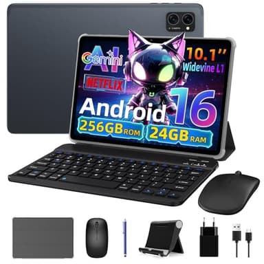 VekfulPC Android 16 Tablet 2026, Android Tablet with Pen and Keyboard, Gemini Ai, 24GB +256GB/2TB, 8MP AI Camera, Widevine L1, Fast Charge, 2 in 1 with Mouse and Stand, 4 Year Warranty