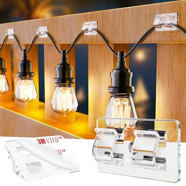 30 PCS Hooks for Outdoor String Lights, Heavy Duty Christmas Light Clips, Clear Adhesive Hooks for Hanging Rope Lights Outdoor, UV-Resistant String Light Hooks for Outside Porch Patio Decor