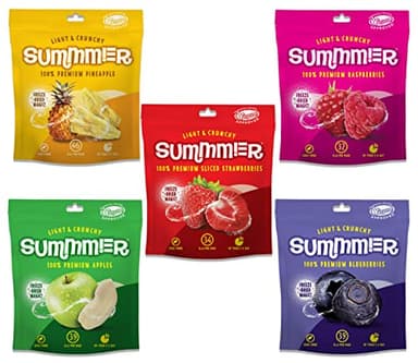 Summmer Freeze Dried Fruit Mix 2 oz - 5 Snack Bags - Strawberries, Raspberries, Pineapples, Blueberries & Apples - No Added Sugar, 100% Natural Candy, Fruit Snack for Kids & Adults