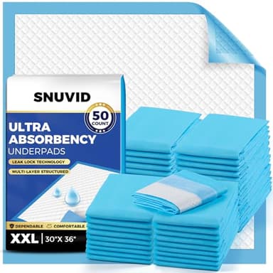 Super Absorbent Disposable Underpads - XXL (30" x 36") Leakproof Bed Pads | Quick-Dry, Ultra Thick for Heavy Incontinence | Chux Pads for Adults, Seniors, Kids, Baby & Pets - 50 Pack