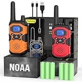 Topsung 2 Way Radios Walkie Talkies for Adults Long Range Rechargeable 2 Pack, Multi-purpose NOAA Hiking Camping Accessories with 4500mAh Battery USB Lanyards for Family Senior Care Garage Work Cruise