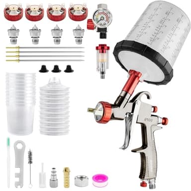 R500 LVLP Air Spray Gun with 10pcs 650ml Disposable Cups 1.3/1.5/1.7/2.0mm Nozzles, Automotive Paint Guns R500 Paint Gun Sprayer for House Painting, Car, Furniture (10PCS Disposable Cups)