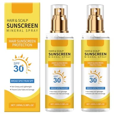 2PC Ultimate Hair and Scalp Sunscreen Spray SPF 30,Color-Lock UV Shield for Dyed/Highlighted Hair, Prevents Color Fade & Dryness, Non-Greasy Protection(100ml)