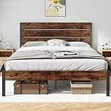 Fluest Queen Bed Frame with Headboard and Footboard, with Under Bed Storage, All-Metal Support System, No Box Spring Needed, Easy Assembly,Rustic Brown