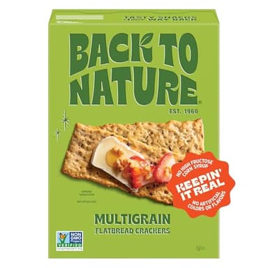 Back to Nature Multigrain Flatbread Crackers, Non-GMO, Plant-Based Snack Cracker, Made with Wheat Flour & Whole Grains, Snack Happy, 5oz Box
