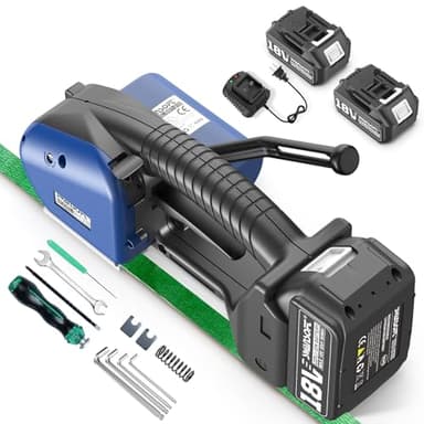 SWANSOFT Electric Strapping Machine for Width 0.51" - 0.63" PP PET Straps, 2 x 5000mAh Battery Automatic Strapping Tool, Handheld Semi-Automatic Banding Tools for Packaging Box Pallet