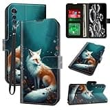 ACWDMKH for LG Velvet Phone Case, LG Velvet 5G/4G Phone Case Wallet with Card Holder & Wrist Strap Kickstand Folio Leather Magnetic Protective Shockproof Cover Case, Fox Green
