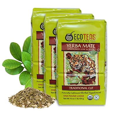 ECOTEAS Organic Yerba Mate Loose Leaf Tea – Unsmoked (Air Dried) Traditional Cut – 1 lb – From Argentina – Kosher, Non-GMO, Gluten-Free (Pack of 3)