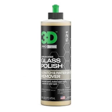 3D Glass Polish – Cerium-Oxide Based Window Polish, Light & Fine Glass Scratch Remover for Car Windows – Restores Clarity & Removes Wiper Marks, Swirls, Water Spots - 16oz