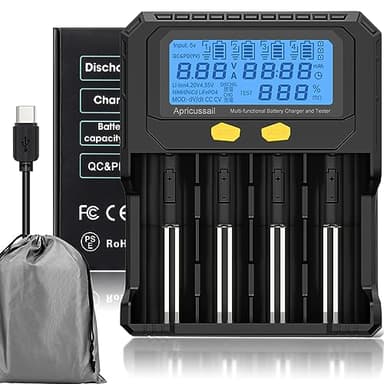 Multifunctional Charger,4Slot Fast and Intelligent Charger for 3.2V Lifepo4 3.7V/ 3.85V Lithium ion/ 1.2V Nimh Nicd 18650 21700 26650 18500 32650 32700 26700 10440 AAAA、AAA、AA、C、SC、5/7F6 Batteries