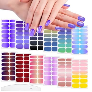 WOKOTO 12 Sheets Ombre Gradient Nail Wraps for Women Nail Art Strips with Nail File Kit Solid Gradient Nail Polish Strips Stick On Nails Polish Stickers Full Nail Wraps Nail Art Decals Color Sheets