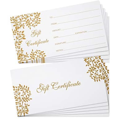 Outus 50 Pcs Blank Gift Certificates for Business Black Foil Vouchers Coupon Certificates Cards for Spa Salon Restaurants Custom Client Birthday Gift Card, 3.5 x 7 Inch(White)