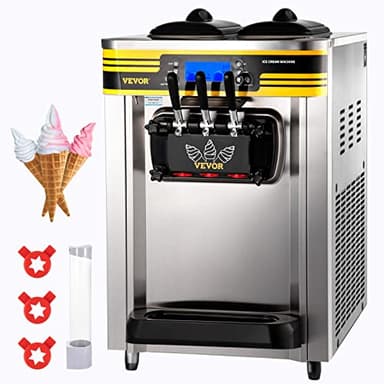 VEVOR Commercial Ice Cream Maker, 22-30L/H Yield, Countertop Soft Serve Machine with 2x6L Hopper 2L Cylinder LCD Panel Puffing Shortage Alarm, Frozen Yogurt Maker for Restaurant Snack Bar