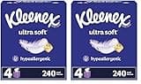Kleenex Ultra Soft Facial Tissues, 4 Cube Boxes, 60 Tissues per Box, 3-Ply (240 Total Tissues), Packaging May Vary (Pack of 2)