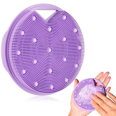 XCRUCC New Upgrade - Silicone Body Scrubber, Anti Zinc Infused - Heavy Nodes, Multifunctional Silicone Loofah for Humid Environment, Shower, Exfoliating, Lymphatic Drainage, Blood Circulation - Purple