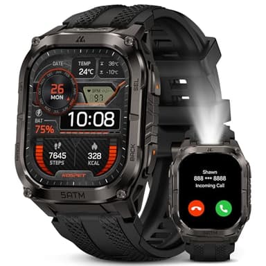 KOSPET Tank M4C Outdoor Smart Watch with GPS, 1.96" AMOLED Display, Built-in LED Flashlight & Walkie-Talkie, Long Battery Life, 50m Waterproof, Bluetooth Calls, 24/7 Heart Rate/Sleep Monitor