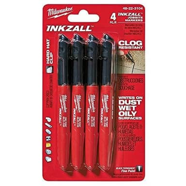 Milwaukee 48-22-3104 Inkzall Point Marker, Fine, Black, 4-Pack