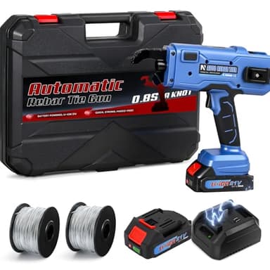 NEWTRY Professional Cordless Rebar Tie Gun, Automatic Rebar Tying Tool with 2pcs 2000mAh Batteries & 360ft Coil, for 0.3"-1.33" Steel Rebar, 21V Battery Powered