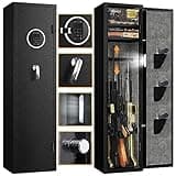 EMAXEE 5-6 Gun Safe Rifle, Gun Safes for Home Rifle and Pistols, Gun Cabinet with Privacy Virtual Password and Alarm Function, Rifle Safe with 2 Removable Shelves and Adjustable Racks for Shotguns