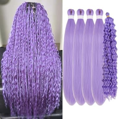 Gozill Lavender Purple Braiding Hair Pre stretched Boho Hair for Braiding Curly Deep Wave Crochet Braids Prestretched Ez Braid Hypoallergenic Synthetic Knotless Itch Free