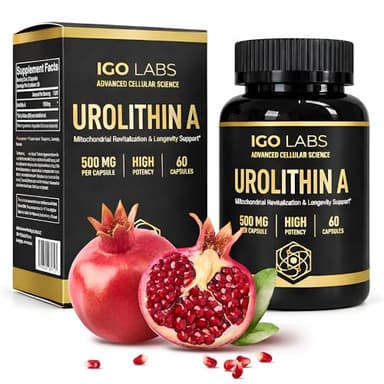 Igo Labs Urolithin A Capsules 500mg - 1000mg Per Serving Mitochondrial Support Supplement for Cellular Renewal - Longevity Wellness Capsules - High Purity Urolithin A Supplement - 60 Caps