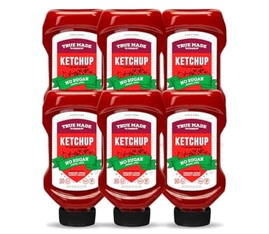 True Made Foods Ketchup, No Sugar Added, Vegan, Kosher, Keto & Paleo Friendly, Gluten Free & Non-GMO, 18.5 Ounce (Pack of 6)