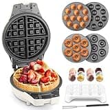 SugarWhisk 3 in 1 Thick Belgian Waffle Maker with Removable Plates, 8" Non Stick Belgian Waffle Iron Removable Plates, Mini Donut Maker Machine, Cake Pop Maker Machine Set with Tools, White