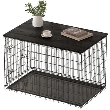 Piskyet Dog Crate Topper Wood Countertop for 48 42 36 30 24 inch Dog Cage, Dog Crate Cover,Dog Kennel Topper(Crate Not Include) (Black, for 30 Inch Crate)