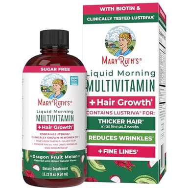 MARYRUTH'S Liquid Multivitamin + Hair Growth | Biotin 10000mcg | Lustriva Hair Growth Supplement | Clinically Tested in Women for Thicker Hair & Facial Wrinkle | Skin Care | Ages 18+ | 15.22 Fl Oz