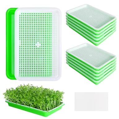 EBaokuup 10 Pack Seed Sprouter Tray with Drain Holes - BPA Free Seed Garden Plant Germination Propagation Trays, Soil-Free Wheatgrass Tray Sprouter Microgreens Growing Kit with Germinating Paper