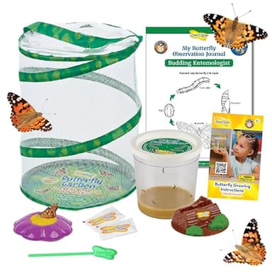 Insect Lore Butterfly Garden with 5 Live Baby Caterpillars - STEM Activity Journal, Habitat, Chrys-A-Lid Holder and Feeder Included | Raise and Release Painted Lady Butterflies