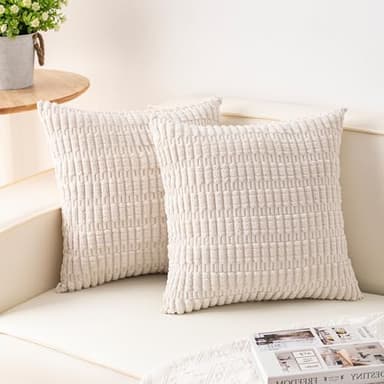 Aegero Pack of 2 Corduroy Decorative Throw Pillow Covers 24x24 InchSoft Striped Pillow Covers Modern Farmhouse Home Decor for Sofa Living Room Couch Bed（Cream White）