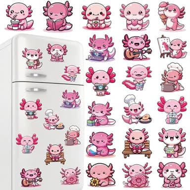 Dazoratix Cute Axolotl Fridge Magnets - 20 Pcs Pink Magnetic Refrigerator Locker Stickers Funny Salamander Animal Birthday Party Favors for Women Kitchen Home Office Decor Car Cruise Door Decorations