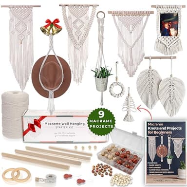 MIGO Creates DIY Macrame Kit for Beginners with 9 Macrame Projects Ebook, 115 Pcs Macrame Supplies & 220yd Cotton Yarn | Create Unique Bohemian Decor Craft Projects! Perfect DIY Crafts for Adults!