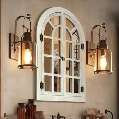 Elissposar Window Mirrors for Wall Decor -White Arched Wall Mirror Farmhouse Wall Decor Wood Frame Decorative Wall Mirrors Like Window for Bedroom, Living Room, Entrance, Dining Room