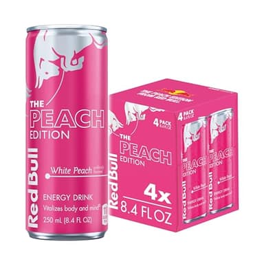 Red Bull Peach Edition Energy Drink, White Peach, 8.4 fl. oz., Pack of 4, with 80mg Caffeine, Taurine & B Vitamins