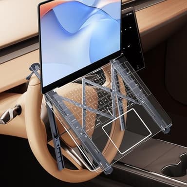 WISFISSH Foldable Car Laptop Holder, Adjustable Car Laptop Mount for Steering Wheel Tray Holder, Metal Notebook stand| Car Reading Stand | Car Tablet Holder, Multipurpose Travel Car Accessories-Gray