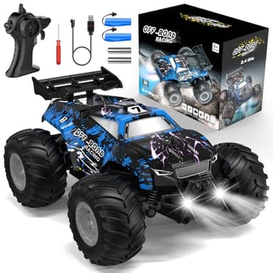 Hielse Remote Control Car, All-Terrain Remote Control Truck for Boys, Rechargeable Rc Truck with LED, 1:20, 10KM/H, 2 Motors, 2.4GHZ, Speed Friendly, Sturdy, Rc Cars for Christmas, Kids, Beginner