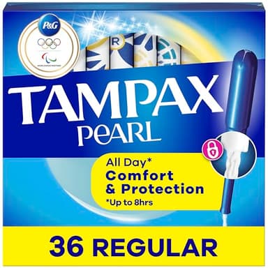 Tampax Pearl Tampons for Women, with LeakGuard Braid, Regular Absorbency, Unscented, 36 Count