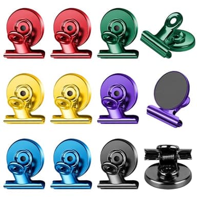 FINDMAG 12 Pack Magnetic Clips for Picture Hanging and Photo Display, Strong Scratch-Free Heavy Duty Magnet Christmas Light Clips for Refrigerator, Whiteboard, Office, Kitchen, Party Use, School