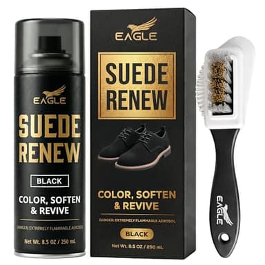 Eagle Suede Restorer Spray Black – Suede & Nubuck Color Restorer for Shoes, Boots & Jackets, Renew Spray to Restore Color, Revive Nap & Texture, Includes 3 Way Brush, 250mL