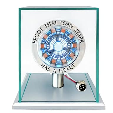 Arc Reactor 1:1 Ratio Vibration Sensing LED Light USB Connection with Display Case for Collections, has a heart