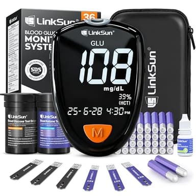 M26-K Blood Glucose & Ketone Testing Kit, 35 Safety Lancets, 25 Glucose Strips, 10 Ketone Strips, Travel Case, Glucose Control Solution, 2-IN-1 Glucose Ketone Meter, Home Use, No Coding, Large Display