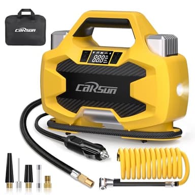 Portable Heavy Duty Tire Inflator Pump,Dual Cylinders & Dual Motors Tire Pump,150PSI Air Pumps Auto Shutoff with Screen,DC 12V Air Compressor for Pickup,ORVs,SUVs,Cars.