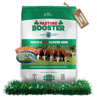 DLF Pasture Booster Clover Seed Mixture - Premium Clover Seed for Pastures, Livestock, Horses, Providing Protein & Essential Nutrients Enhance Soil Health - (White & Red Clover) 5 lbs, 0.21 cubic feet