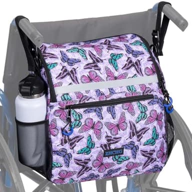 ZHCHG Wheelchair Bags, Wheelchair Backpack with Cup Holder, Wheelchair Bags to Hang on Back, Electric Wheel Chair Accessories, Large Storage Bag for Walker Rollator Purple Butterfly