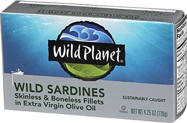Wild Planet Wild Sardines in Extra Virgin Olive Oil with Sea Salt, Skinless & Boneless, Tinned Fish 4.25 Ounce (Pack of 12)