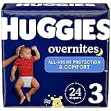 HUGGIES Nighttime Baby Diapers Overnites, White, Size 3 , 24 Count